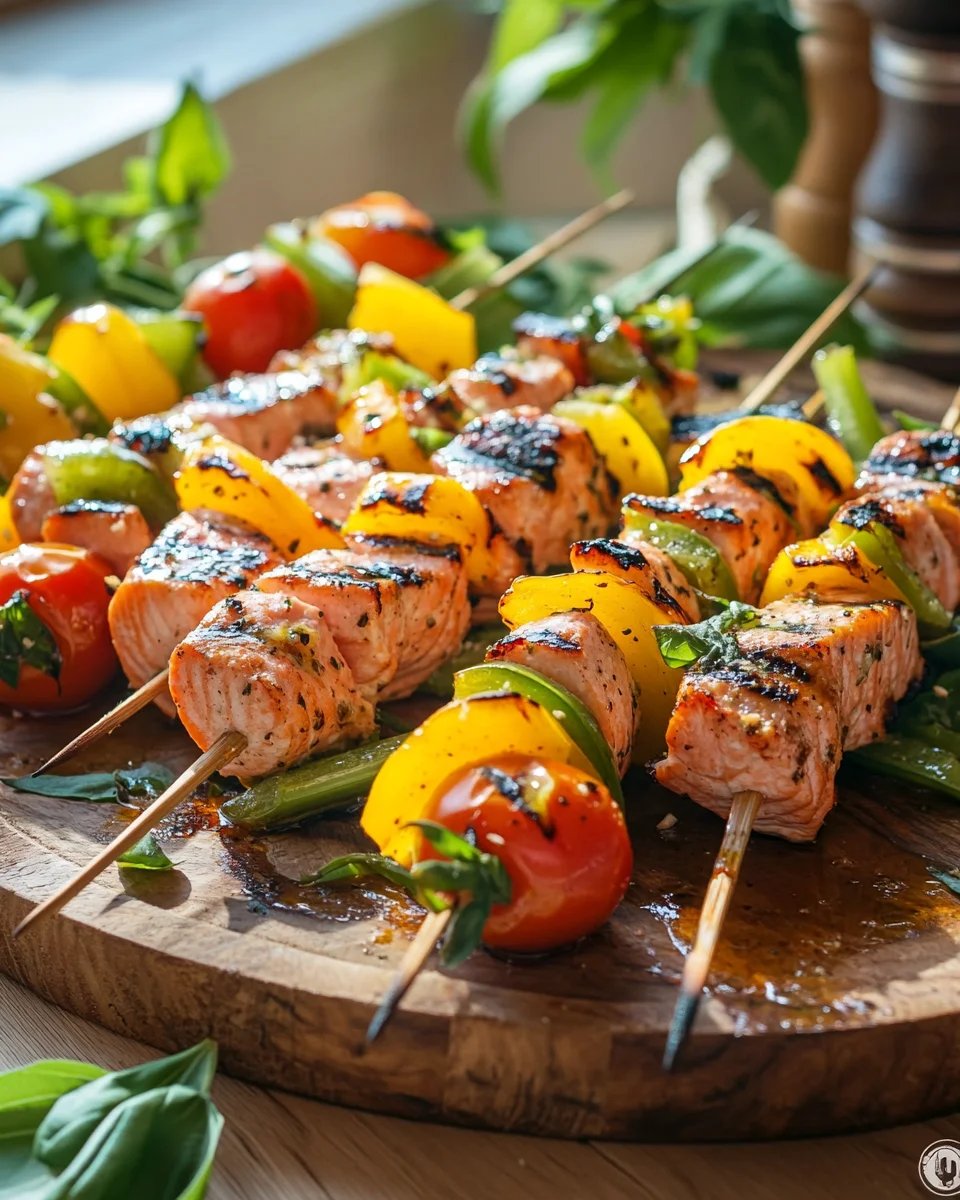 Lachs-Spieße mit Gemüse