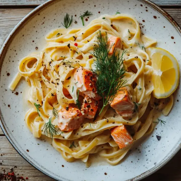 Pasta mit Lachs und Sahnesoße