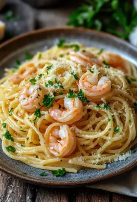 Spaghetti mit Garnelen in Knoblauch-Sahnesauce 25 Spaghetti mit Garnelen in Knoblauch-Sahnesauce