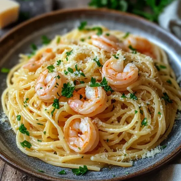 Spaghetti mit Garnelen in Knoblauch-Sahnesauce