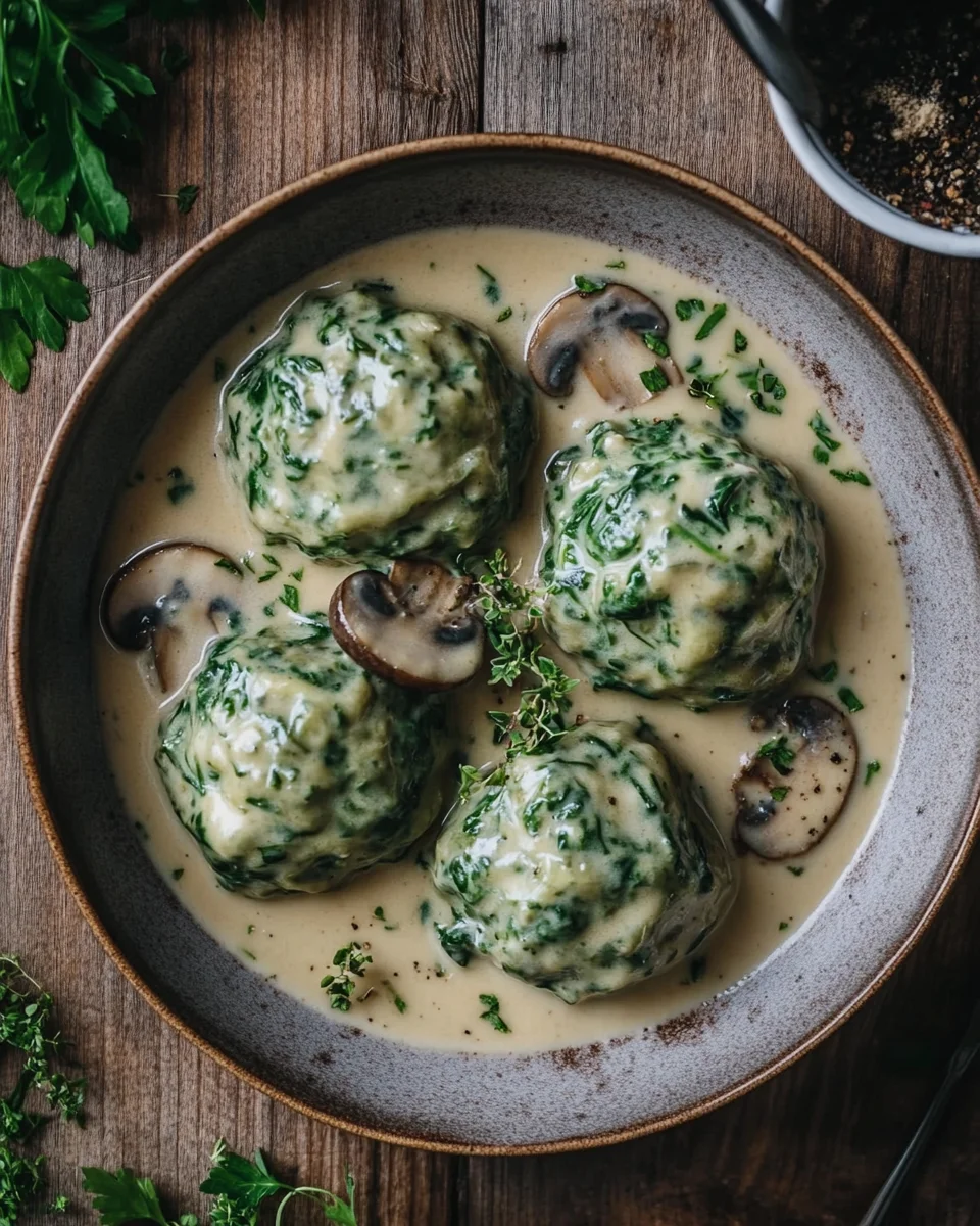 Südtiroler Spinatknödel mit Pilzrahm 17 Südtiroler
