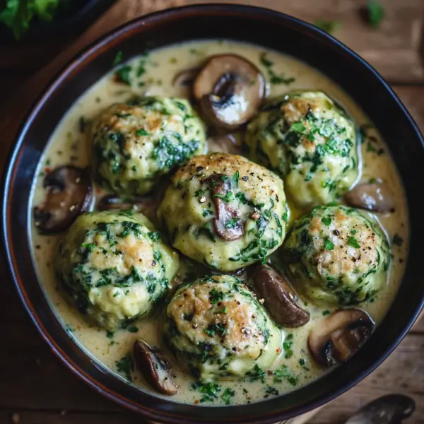 Südtiroler Spinatknödel mit Pilzrahm