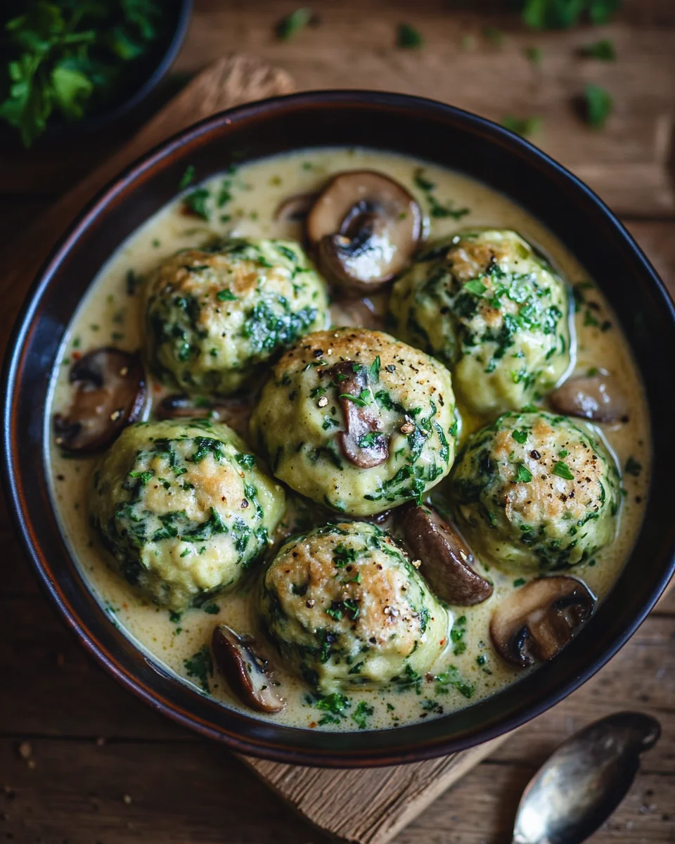 Südtiroler Spinatknödel mit Pilzrahm 19 Südtiroler Spinatknödel mit Pilzrahm